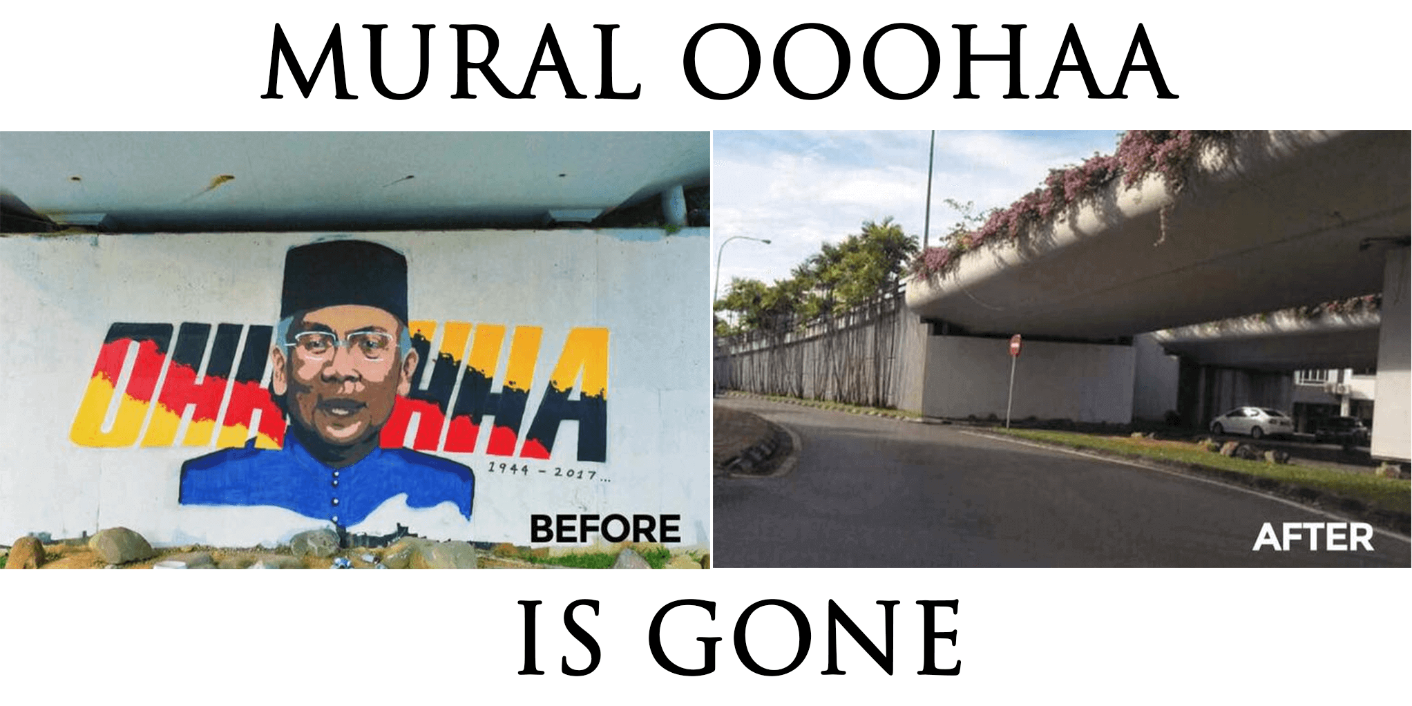 Mural Ooohaa Tok Nan Dipadamkan Dan Diganti Dengan Cat Putih