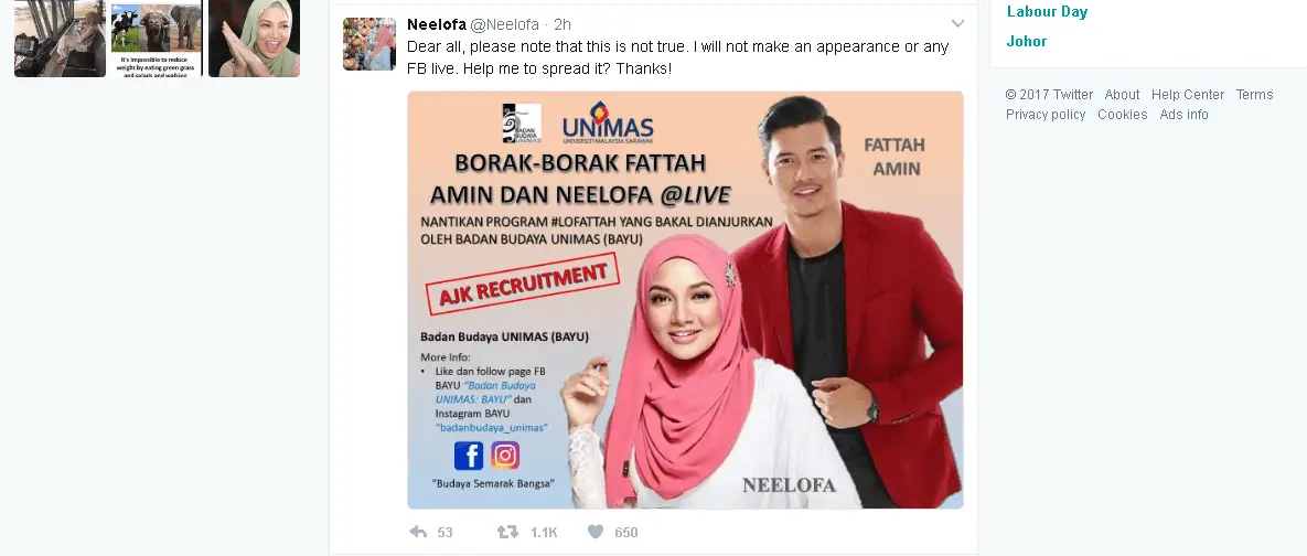 Tidak Pasti Lagi Ke UNIMAS, Komen Neelofa Tular Di Media Sosial