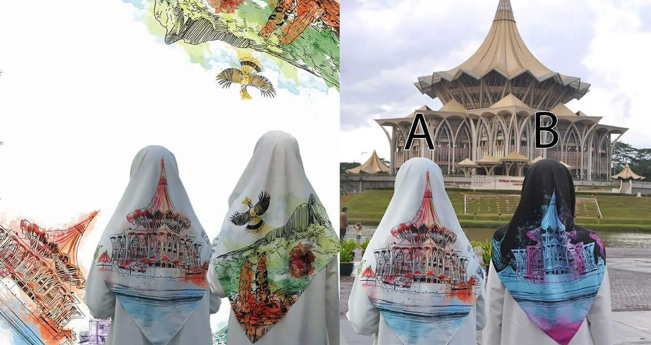 Pereka Tudung Ini Tampil Kreatif Dengan Menghasilkan Tudung Bertemakan DUN Sarawak