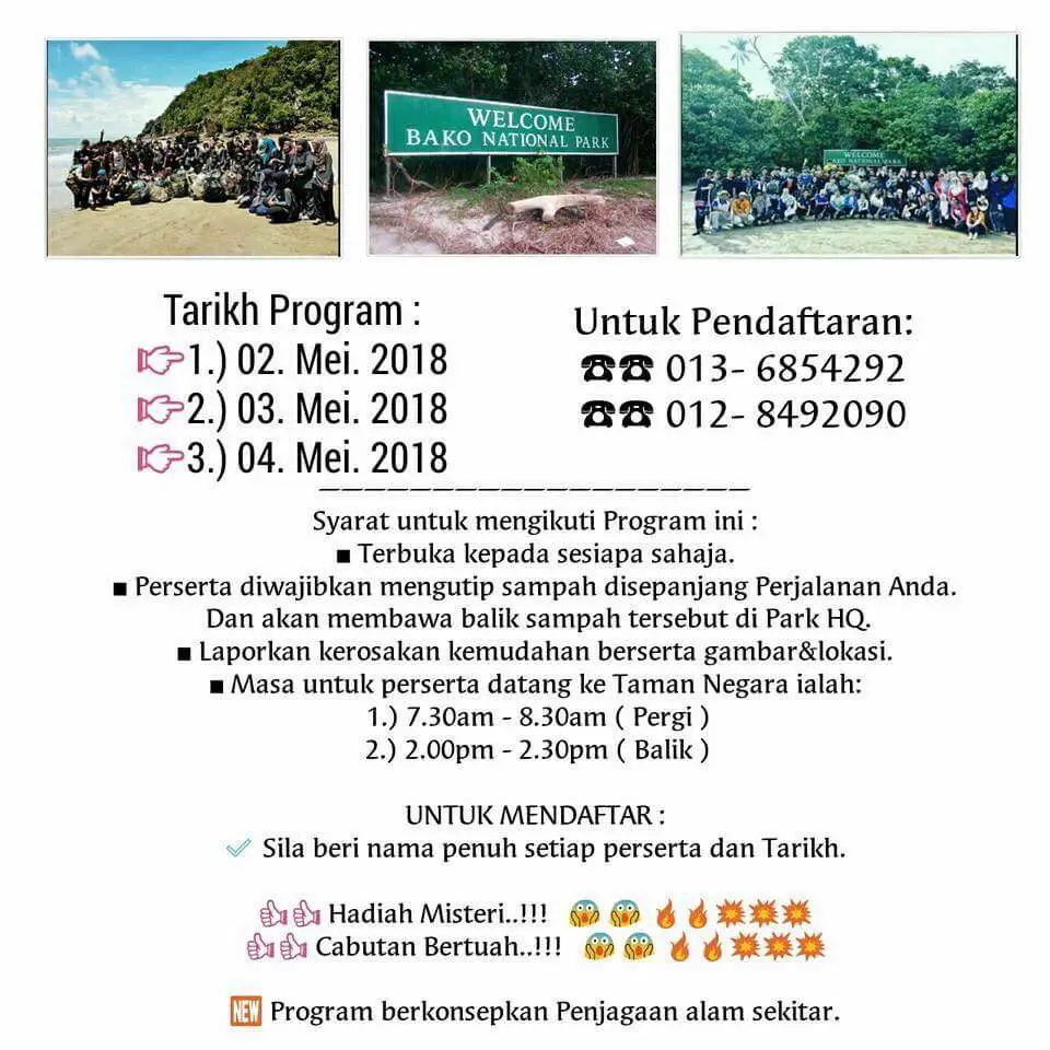 Pemandu Bot Lancarkan Program Bersihkan Pantai Taman Negara Bako 2-4 Mei Pemandu Bot Lancarkan Program Bersihkan Pantai Taman Negara Bako 2-4 Mei
