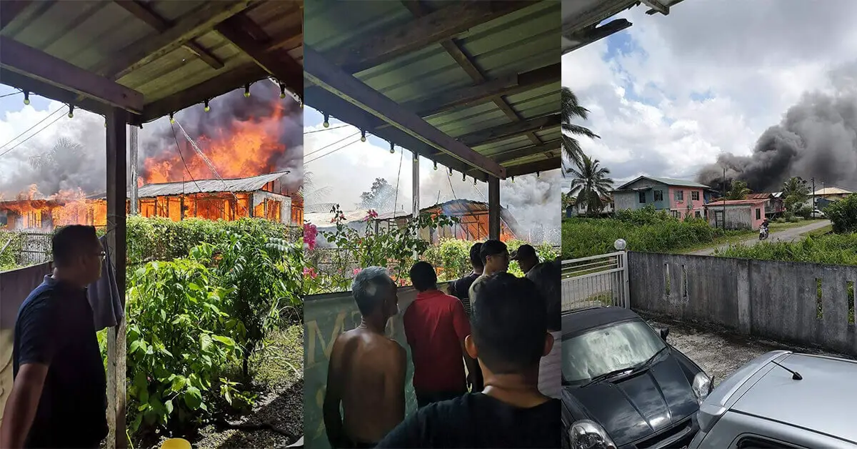 TERKINI : Kebakaran Di Kampung Bintawa, Jalan Pending-Petrajaya Sesak Teruk
