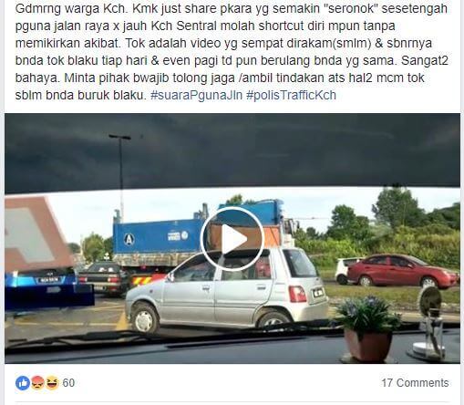 (VIDEO) Lompat Divider Demi Elakkan Pusingan U Di Lampu Trafik Kuching Sentral