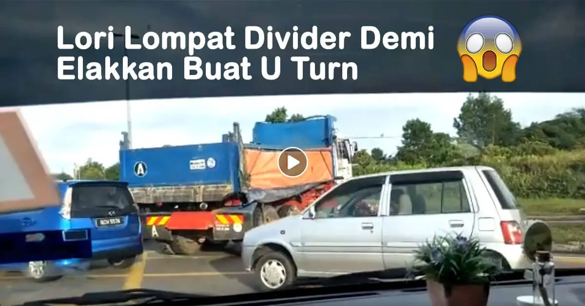 Lori Lompat Divider Demi Elakkan Pusingan U Di Lampu Trafik Kuching Sentral